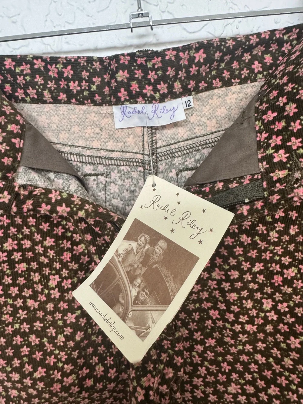 Rachel Riley Girls 12Y Floral Corduroy Pants NWT Brown Pink Cottagecore